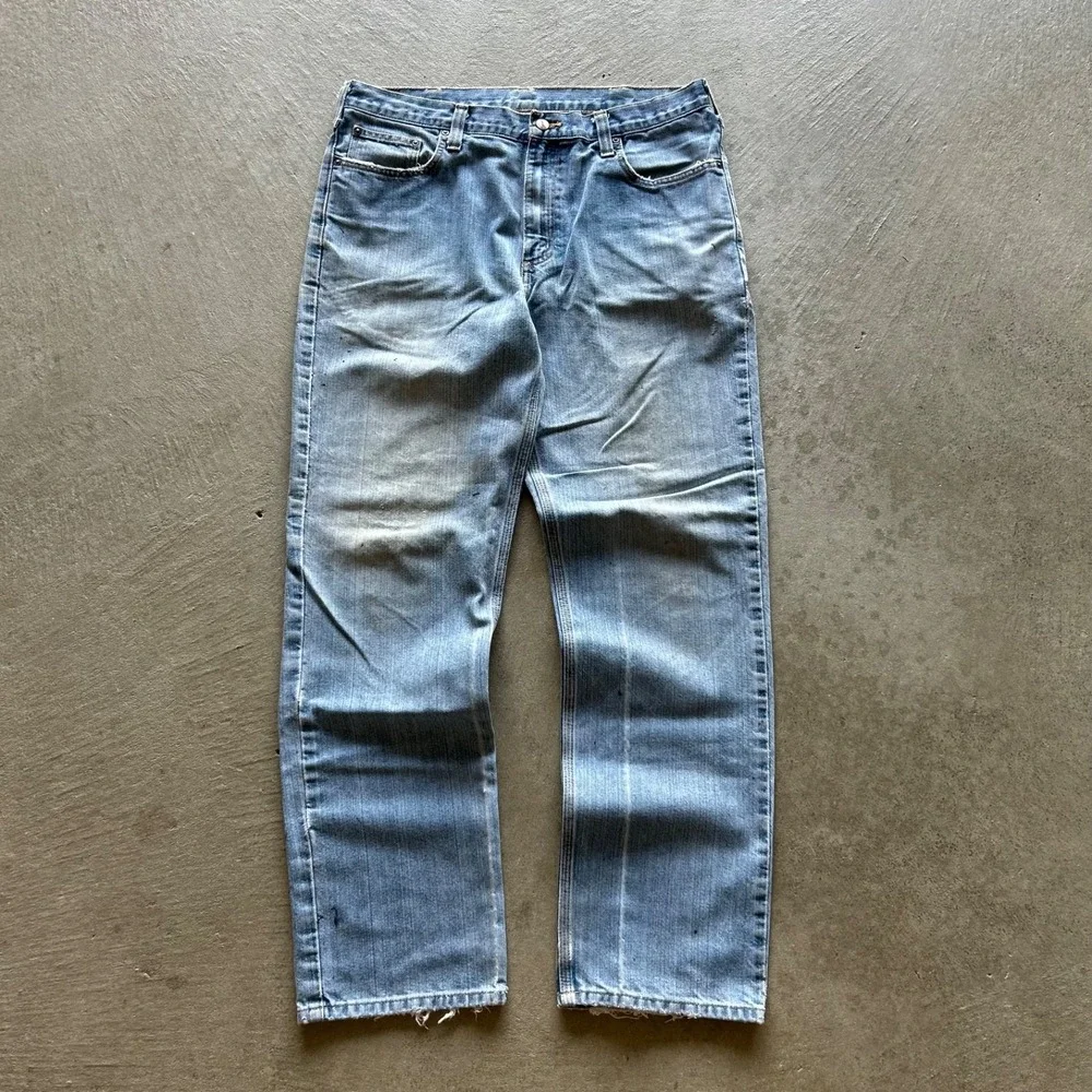 Vintage 90s Carhartt Jeans Size 37x32 Blue Light Wash Denim Straight Leg Worker
